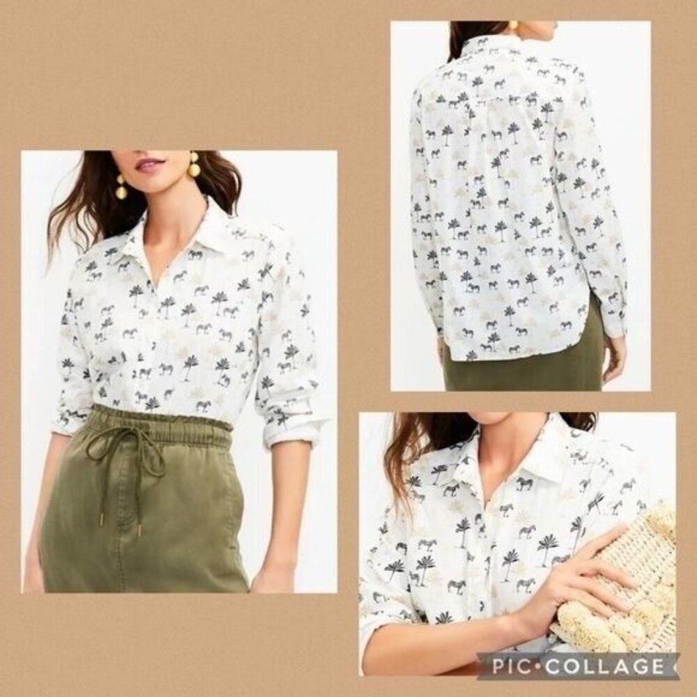 LOFT WOMEN Petite Palm Everyday Shirt Large Long Sleeves